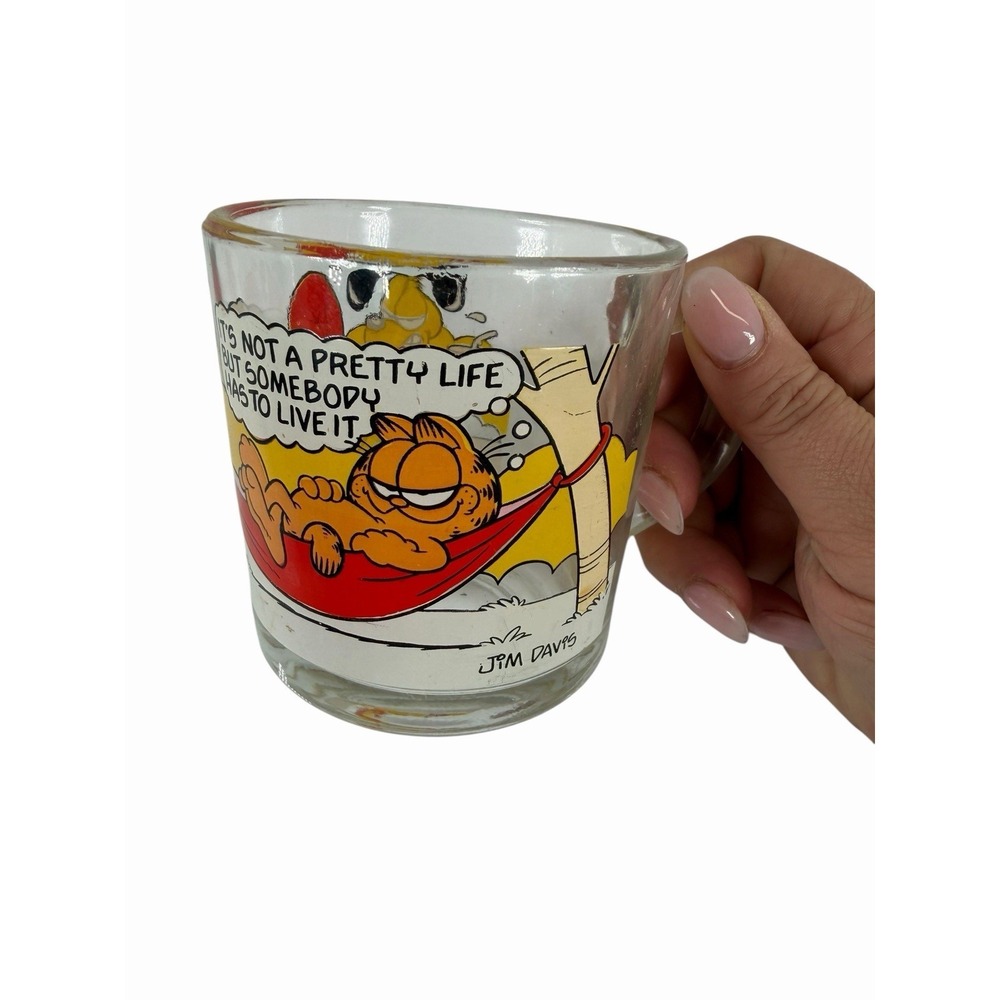 Vintage 1978 - Garfield Odie McDonalds Clear Glass Coffee Mug Cup - Jim Davis